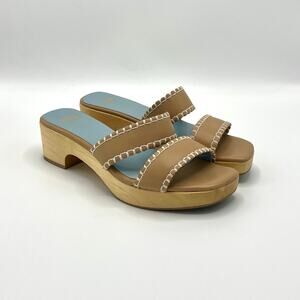 Frances Valentine Nude Leather Wooden Sole Clog Sandals Slides Size 7.5